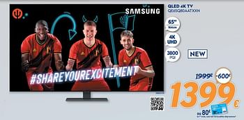 Promotions Samsung qled 4k tv qe65q80aatxxn - Samsung - Valide de 10/05/2021 à 06/06/2021 chez Krefel