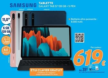 Promotions Samsung tablette galaxy tab s7 128 gb + s pen - Samsung - Valide de 10/05/2021 à 06/06/2021 chez Krefel