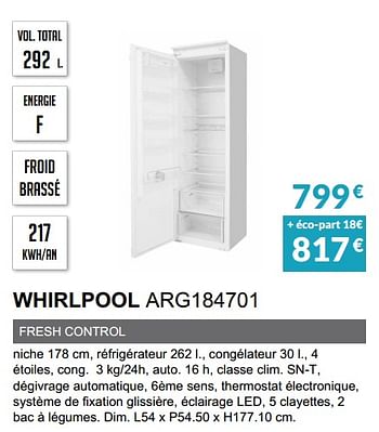 Promotions Rèfrigèrateur whirlpool arg184701 - Whirlpool - Valide de 30/04/2021 à 30/09/2021 chez Copra