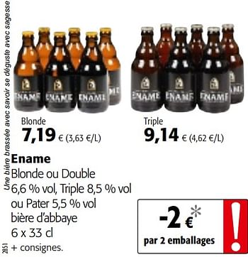 Promoties Ename blonde ou double, triple ou pater bière d`abbaye - Ename - Geldig van 05/05/2021 tot 18/05/2021 bij Colruyt