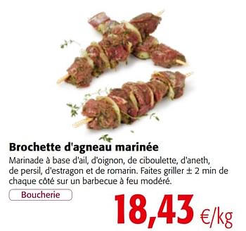 Promoties Brochette d`agneau marinée - Huismerk - Colruyt - Geldig van 05/05/2021 tot 18/05/2021 bij Colruyt