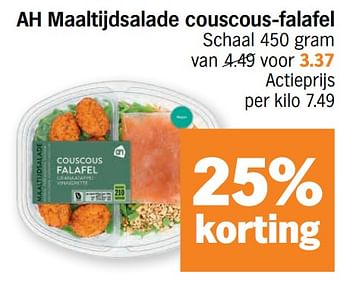 Promoties Ah maaltijdsalade couscous-falafel - Huismerk - Albert Heijn - Geldig van 10/05/2021 tot 16/05/2021 bij Albert Heijn