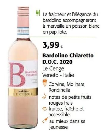 Promotions Bardolino chiaretto d.o.c. 2020 le cenge veneto - italie - Vins rosé - Valide de 05/05/2021 à 18/05/2021 chez Colruyt