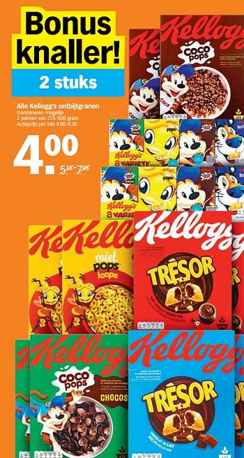 Promotions Alle kellogg`s ontbijtgranen - Kellogg's - Valide de 10/05/2021 à 16/05/2021 chez Albert Heijn
