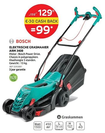 Promoties Bosch elektrische grasmaaier arm 3400 - Bosch - Geldig van 12/05/2021 tot 24/05/2021 bij Brico