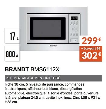 Promotions Micro-ondes brandt bms6112x - Brandt - Valide de 30/04/2021 à 30/09/2021 chez Copra