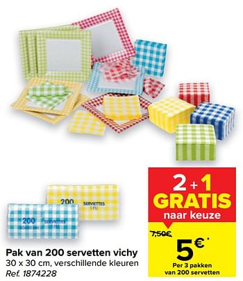 Promoties Pak van 200 servetten vichy - Vichy - Geldig van 12/05/2021 tot 25/05/2021 bij Carrefour