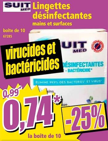 Promotions Lingettes désinfectantes mains et surfaces - Suit Med - Valide de 12/05/2021 à 19/05/2021 chez Norma