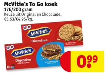 Promotions Mcvitie`s to go koek - McVitie's - Valide de 11/05/2021 à 16/05/2021 chez Kruidvat