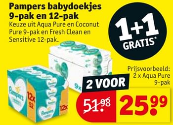 Promotions Pampers babydoekjes aqua pure - Pampers - Valide de 11/05/2021 à 16/05/2021 chez Kruidvat