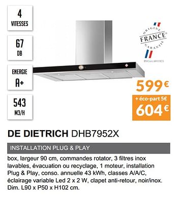 Promotions Hotte dèco de dietrich dhb7952x - De Dietrich - Valide de 30/04/2021 à 30/09/2021 chez Copra