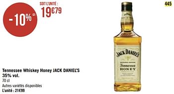 Promotions Tennessee whiskey honey jack daniel`s - Jack Daniel's - Valide de 10/05/2021 à 23/05/2021 chez Géant Casino