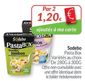Promotions Sodebo pasta box - Sodebo - Valide de 01/05/2021 à 31/05/2021 chez Intermarche