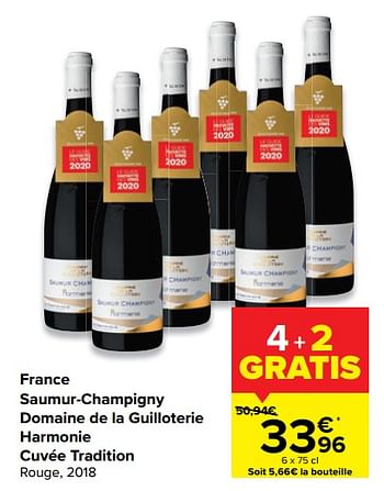 Promotions France saumur-champigny domaine de la guilloterie harmonie cuvée tradition rouge - Vins rouges - Valide de 12/05/2021 à 24/05/2021 chez Carrefour