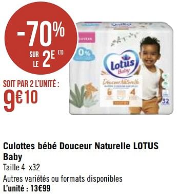 Promotions Culottes bébé douceur naturelle lotus baby - Lotus Nalys - Valide de 10/05/2021 à 23/05/2021 chez Géant Casino