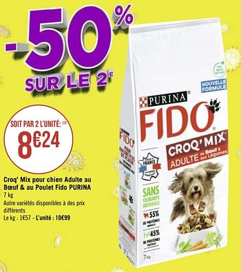 Promotions Croq` mix pour chien adulte au boeuf + au poulet fido purina - Purina - Valide de 10/05/2021 à 23/05/2021 chez Géant Casino
