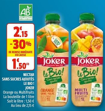Promotions Nectar sans sucres ajoutés le bio ! joker - Joker - Valide de 12/05/2021 à 23/05/2021 chez Coccinelle