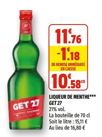 Promotions Liqueur de menthe get 27 - Get 27 - Valide de 12/05/2021 à 23/05/2021 chez Coccinelle
