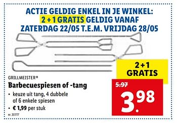 Promoties Barbecuespiesen of -tang - Grill Meister - Geldig van 17/05/2021 tot 22/05/2021 bij Lidl