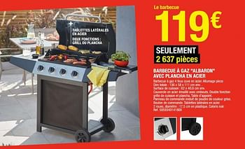 Promotions Barbecue à gaz albaron avec plancha en acier - Produit Maison - Brico Depot - Valide de 12/05/2021 à 04/06/2021 chez Brico Depot