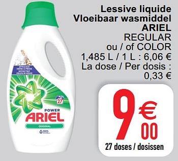 Promoties Lessive liquide vloeibaar wasmiddel ariel - Ariel - Geldig van 18/05/2021 tot 22/05/2021 bij Cora