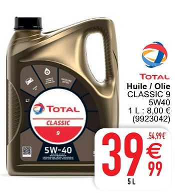 Promoties Huile - olie classic 9 5w40 - Total - Geldig van 18/05/2021 tot 31/05/2021 bij Cora