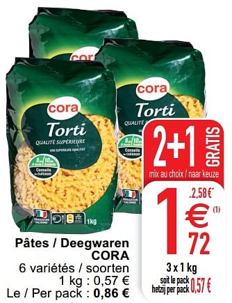 Promoties Pâtes - deegwaren cora - Huismerk - Cora - Geldig van 18/05/2021 tot 22/05/2021 bij Cora