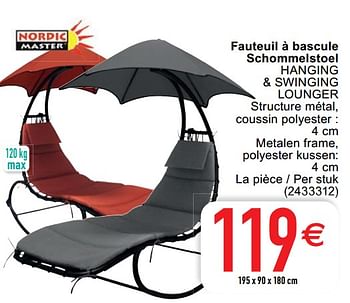 Promotions Fauteuil à bascule schommelstoel hanging + swinging lounger - Nordic Master - Valide de 18/05/2021 à 31/05/2021 chez Cora