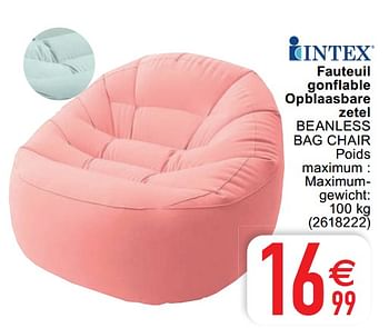 Promotions Fauteuil gonflable opblaasbare zetel beanless bag chair - Intex - Valide de 18/05/2021 à 31/05/2021 chez Cora