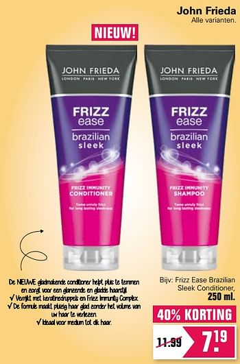 Promoties John frieda frizz ease brazilian sleek conditioner - John Frieda - Geldig van 15/05/2021 tot 29/05/2021 bij De Online Drogist