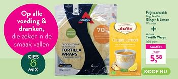 Promotions Yogi tea bio ginger + lemon + atkins tortilla wraps - Yogi Tea - Valide de 17/05/2021 à 18/06/2021 chez Holland & Barret
