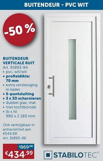 Promotions Buitendeur verticale ruit - Stabilotec - Valide de 25/05/2021 à 21/06/2021 chez Zelfbouwmarkt