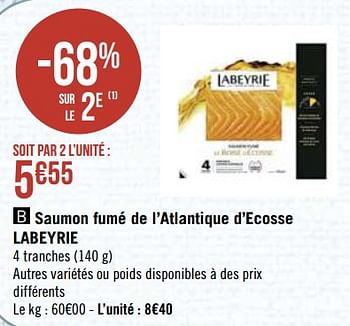 Promotions Saumon fumé de l`atlantique d`ecosse labeyrie - Labeyrie - Valide de 17/05/2021 à 30/05/2021 chez Super Casino