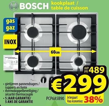 Promoties Bosch kookplaat - table de cuisson pcp6a5b90 - Bosch - Geldig van 19/05/2021 tot 26/05/2021 bij ElectroStock