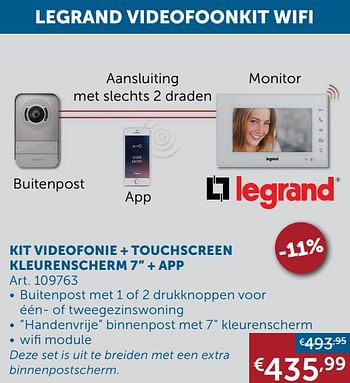 Promotions Kit videofonie + touchscreen kleurenscherm 7`` + app - Legrand - Valide de 25/05/2021 à 21/06/2021 chez Zelfbouwmarkt