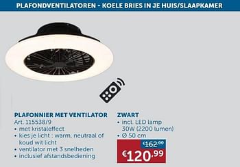 Promoties Plafonnier met ventilator zwart - Huismerk - Zelfbouwmarkt - Geldig van 25/05/2021 tot 21/06/2021 bij Zelfbouwmarkt