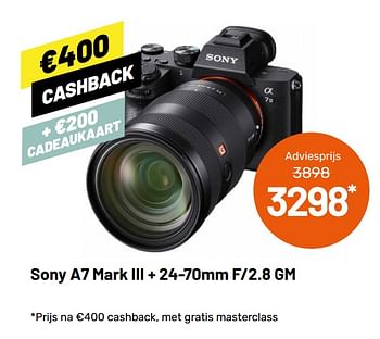 Promoties Sony a7 mark iii + 24-70mm f-2.8 gm - Sony - Geldig van 12/05/2021 tot 08/06/2021 bij Kamera Express
