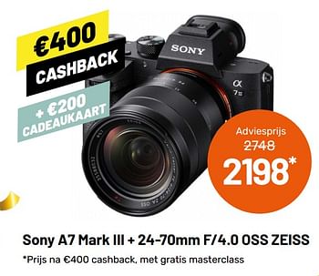 Promoties Sony a7 mark iii + 24-70mm f-4.0 oss zeiss - Sony - Geldig van 12/05/2021 tot 08/06/2021 bij Kamera Express