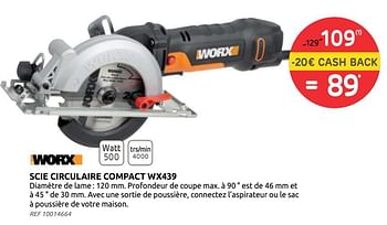 Promotions Worx scie circulaire compact wx439 - Worx - Valide de 26/05/2021 à 14/06/2021 chez Brico