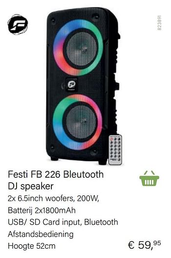 Promoties Festi fb 226 bleutooth dj speaker - Huismerk - Multi Bazar - Geldig van 21/05/2021 tot 30/06/2021 bij Multi Bazar