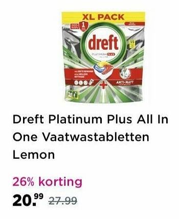 Promoties Dreft platinum plus all ln one vaatwastabletten lemon - Dreft - Geldig van 16/05/2021 tot 24/05/2021 bij Plein