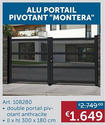 Promotions Alu portail pivotant montera - Produit maison - Zelfbouwmarkt - Valide de 25/05/2021 à 21/06/2021 chez Zelfbouwmarkt