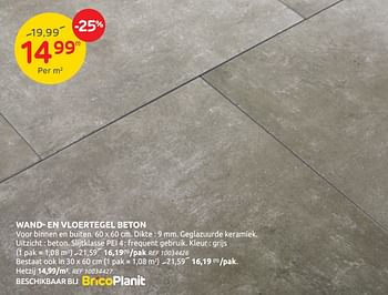 Promoties Wand- en vloertegel beton - Huismerk - Brico - Geldig van 26/05/2021 tot 14/06/2021 bij Brico