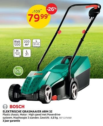 Promoties Bosch elektrische grasmaaier arm 32 - Bosch - Geldig van 26/05/2021 tot 14/06/2021 bij Brico