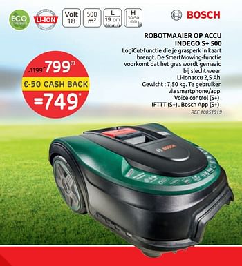 Promotions Bosch robotmaaier op accu indego s+ 500 - Bosch - Valide de 26/05/2021 à 14/06/2021 chez Brico