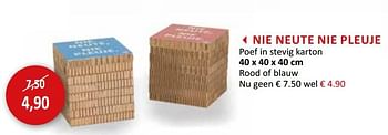 Promotions Nie neute nie pleuje poef in stevig karton - Produit maison - Weba - Valide de 26/05/2021 à 24/06/2021 chez Weba
