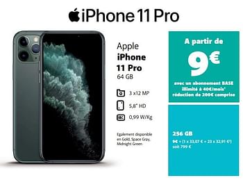 Promotions Apple iphone 11 pro 256 gb - Apple - Valide de 26/05/2021 à 27/06/2021 chez Base