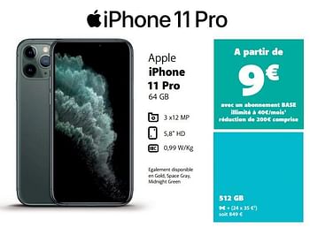 Promotions Apple iphone 11 pro 512 gb - Apple - Valide de 26/05/2021 à 27/06/2021 chez Base