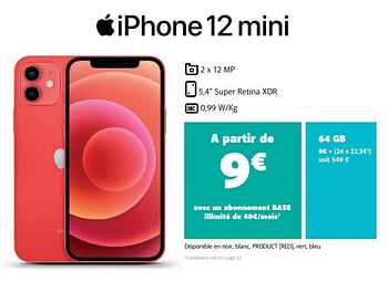 Promotions Apple iphone 12 mini 64 gb - Apple - Valide de 26/05/2021 à 27/06/2021 chez Base