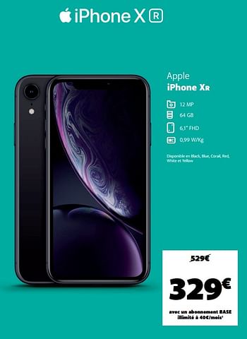 Promotions Apple iphone xr - Apple - Valide de 26/05/2021 à 27/06/2021 chez Base